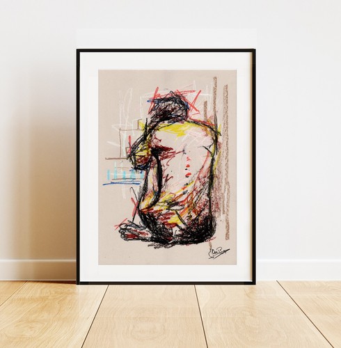 Framed nude life - nude, drawing