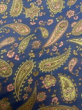 Vintage Fabric,Nylon/ Silky,Paisley Pattern Blue, Pink, Lime And Brown 49 X 30”