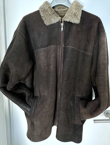 Brown sheepskin vintage coat - brown,
