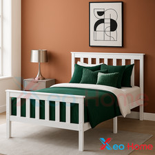 Solid 3ft 4ft Wooden Bed Frame W/Wo Mattress Small Double White Single Pine Wood