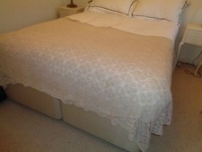 VINTAGE  COFFEE HAND MADE  COTTON LACE THROW -90" X 60"