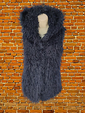 WOMENS TOPSHOP UK 6 MIDNIGHT BLUE SHAGGY LONG PILE FAUX FUR JACKET COAT GILET