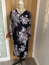 The Collection Debenhams black white abstract floral midi dress s14, 
