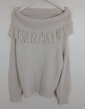 M&S Women's Fisherman Knit Scoop Neck Jumper Tassel Detail Size L NEW F2