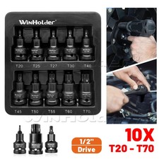1/2 Inch Impact Torx Bit Socket Set, 10 Piece T20 - T70 for DIY Car Bike Repair