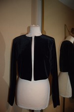 Vintage Richards Black Velvet Long Sleeve Bolero Cropped Lined Jacket Shrug 8 10