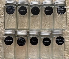 10 GLASS SPICE JARS WITH LIDS