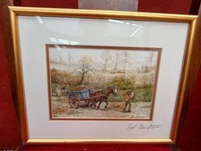 Syd Durston Watercolour Framed Countryside scene Horse pulling Cart  Signed