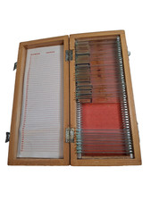 9 Prepared Microscope Slides in Wooden Case – Mixed Biology Samples