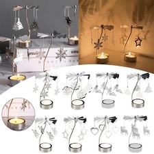 Silver Metal Rotating Spinner Carousel Candle Tea Light Holder Valentine's Gift