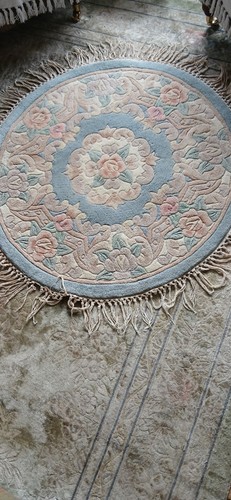 Vintage chinese round wool rug - wool,
