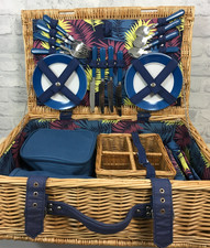 John Lewis Wicker Picnic Basket Hamper 4 Settings Leaf Print (JF158L34*)