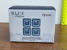 Blue Italian Spode 75mm Square Dishes Set 4 Brand New In Box