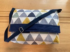 Handmade Lightweight Blue/Grey/Ochre Messenger Bag - Pyramid Design Fabric