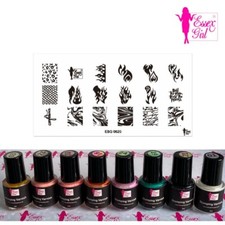 Essex Girl Nail Art Stamping Plate Kit Stamp Varnish X8