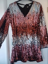LOVELY SIZE 14 GEORGE PINK SILVER OMBRE SEQUIN EVENING DRESS COCKTAIL PARTY NEW