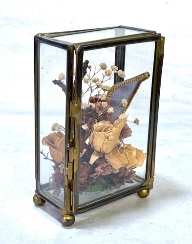 Vintage brass glass curio - vintage,