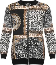 Women's Plus Baroque Paisley Print Long Sleeve Zip Bomber Jacket Ladies Coat Top