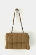 Zara Handbag Women's Padded Fabric Tan Chain Handle Flap Multiple Sections