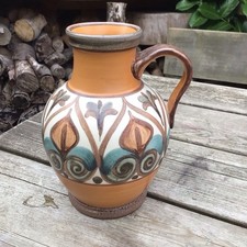 Vintage Retro MidCentury Langley Denby Handled Jug Vase 8” Tall