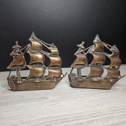 Vintage brass bookends - brass, sailing