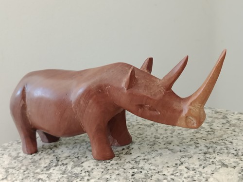 Wooden carved rhino sculpture - wooden,