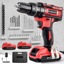 21V Cordless Drill Driver, 2 Batteries, 30PCS Bits, LED Light, 42N.M Torque