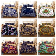 Blue Purple Floarl Mandala Ethnic Exotic Bohemian Doona Duvet Quilt Cover Set
