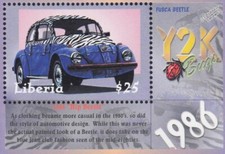 1986 Volkswagen VW BEETLE Blue Jeans "Fusca Beetle" Car Stamp (2000 Liberia)