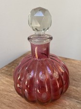 Cranberry / Pink Glass Perfume Bottle Decanter with Cut Glass Stopper 5.5” Tall