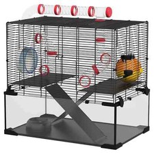 Gerbil Cage Dwarf Hamster Cage, with Deep Glass Bottom, Tunnels, Hut,