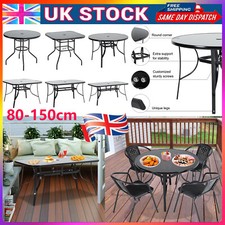 Outdoor Dining Table Large Metal Garden Patio Tempered Glass Top w/ Parasol Hole