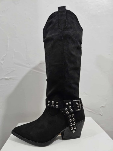 Black cowboy knee high - black,