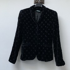 Vintage Laura Ashely Velvet Blazer Jacket Fits UK 8 Black Embroidered 90s