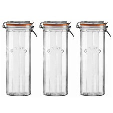 Storage Jar 2.2L Facetted Glass Clip Top Pasta Spaghetti Airtight Container 3pcs