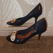 Moda In Pelle Size UK 6 EU39 Court Shoes 8cm Stilletto Heel Navy Cream Peep Toe