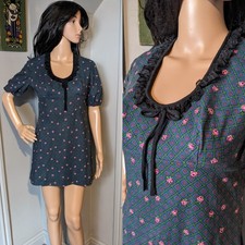 Vintage Dollyrockers 60s Cotton Lace Rose Micro Mini Dolly Dress Mod 8 36
