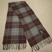 Barbour Scarf Lambs Wool Green & Grey 6 Square Detail Tassels 159/31cm PreOwned
