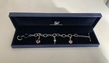 SWAROVSKI T-Bar Charm Bracelet & 3 Charms, Silver/Pink Tones 6.5/7 Inches Long