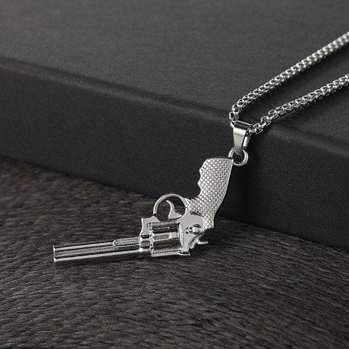 Men silver revolver necklace - silver,