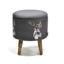 Stag Round Grey Storage Stool Wooden Legs Meg Hawkins Design 46cm