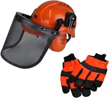 Chainsaw Helmet Metal Mesh Visor Ear Defenders & LARGE Size 10 Gloves