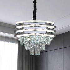 Crystal Chandelier Modern Chrome 3 Tiers Flush Mount Round Pendant Fixtures 40cm
