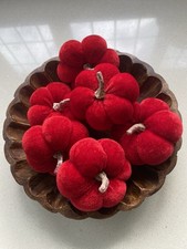Six Faux Pumpkin Decorations Small Soft Filled in Red Fabric