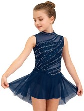 Girls Figure Skating Dress Shiny Rhinestones Lyrical Ballet Dance Leotard Dress