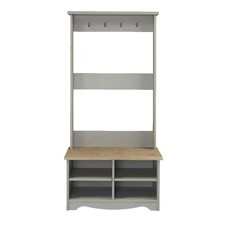 Grey Pine Shoe Bench with Seat and Coat Rack Corona Grey