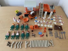 Vintage Playmobil Orange Dumper Truck & Cabin trailer + workers and accessories