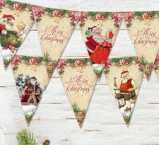 Traditional Rustic Floral Christmas Santa Bunting & Ribbon - 3m / 12 Flags