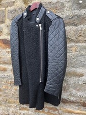 ZARA - BIKER STYLE WITH QUILTED REAL LEATHER SLEEVES IN BLACK BOUCLE - SIZE 14