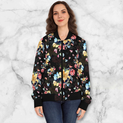 Women floral bomber jacket - floral,
